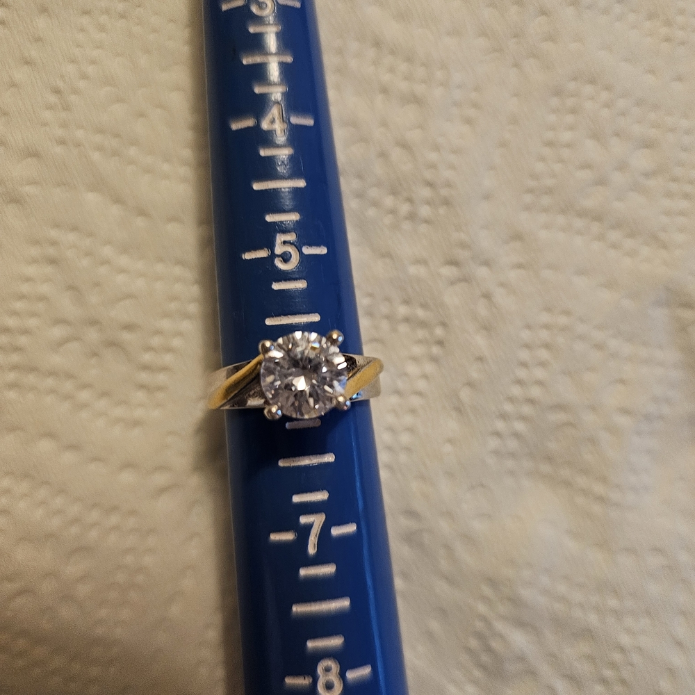 Vintage Engagement Ring Sterling Silver & Two-Tone Cut Clear CZ - Picture 5 of 6